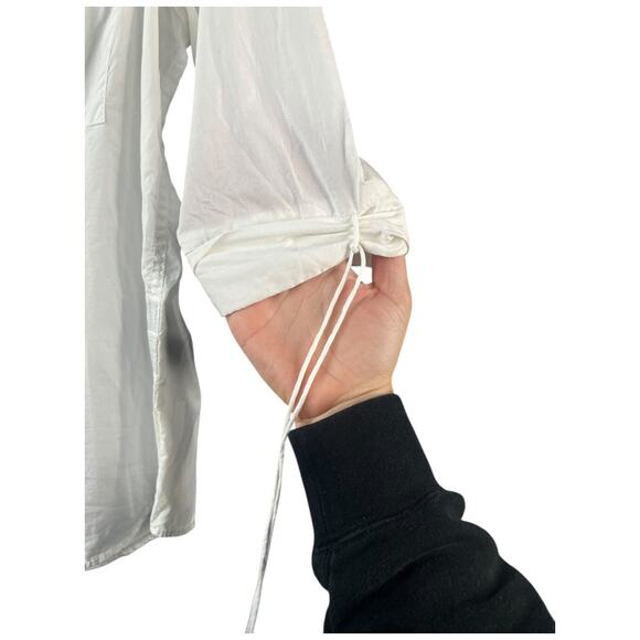 Obey white button up tie cinch 1/2 sleeve blouse 100% cotton woman's US6 small - Picture 6 of 7